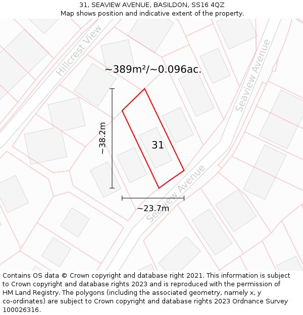 31, SEAVIEW AVENUE, BASILDON, SS16 4QZ: Plot and title map