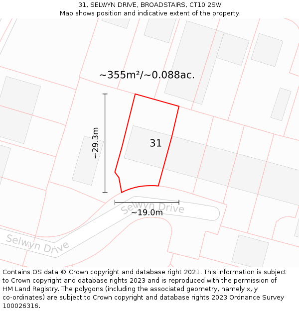 31, SELWYN DRIVE, BROADSTAIRS, CT10 2SW: Plot and title map