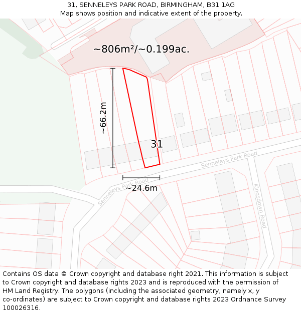 31, SENNELEYS PARK ROAD, BIRMINGHAM, B31 1AG: Plot and title map