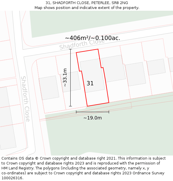 31, SHADFORTH CLOSE, PETERLEE, SR8 2NG: Plot and title map