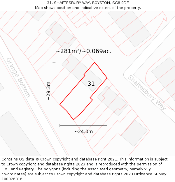 31, SHAFTESBURY WAY, ROYSTON, SG8 9DE: Plot and title map