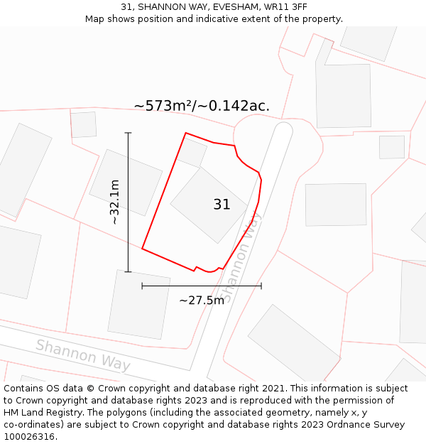 31, SHANNON WAY, EVESHAM, WR11 3FF: Plot and title map
