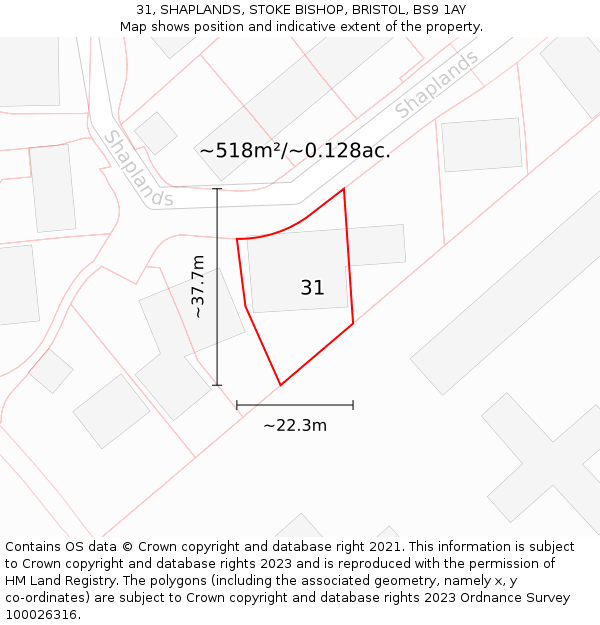31, SHAPLANDS, STOKE BISHOP, BRISTOL, BS9 1AY: Plot and title map