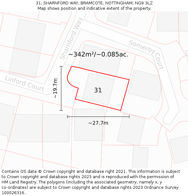 31, SHARNFORD WAY, BRAMCOTE, NOTTINGHAM, NG9 3LZ: Plot and title map