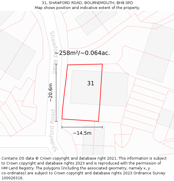 31, SHAWFORD ROAD, BOURNEMOUTH, BH8 0PD: Plot and title map