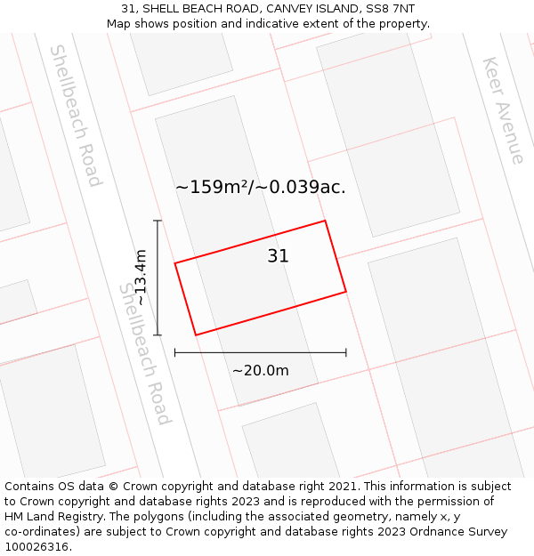 31, SHELL BEACH ROAD, CANVEY ISLAND, SS8 7NT: Plot and title map