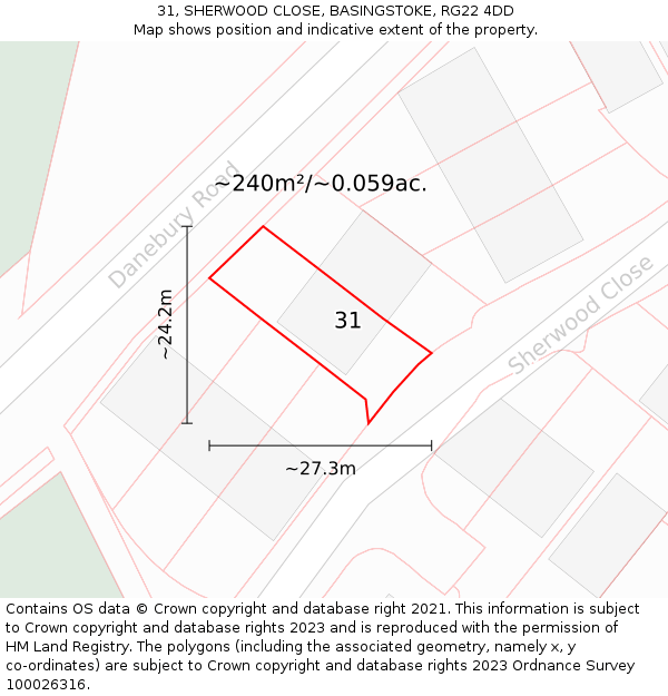 31, SHERWOOD CLOSE, BASINGSTOKE, RG22 4DD: Plot and title map