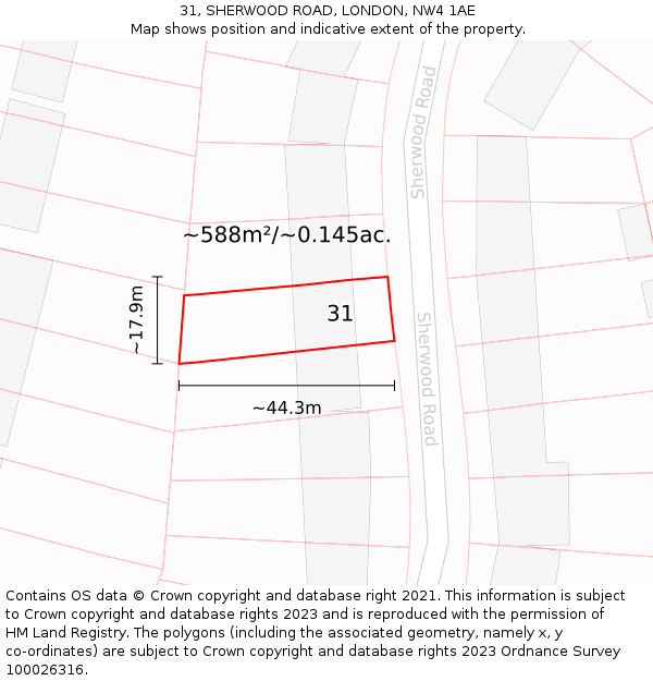 31, SHERWOOD ROAD, LONDON, NW4 1AE: Plot and title map