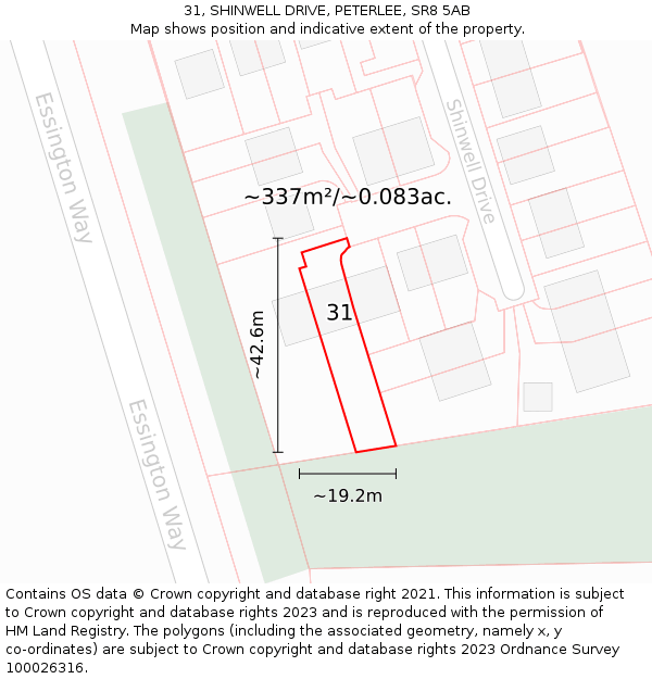 31, SHINWELL DRIVE, PETERLEE, SR8 5AB: Plot and title map
