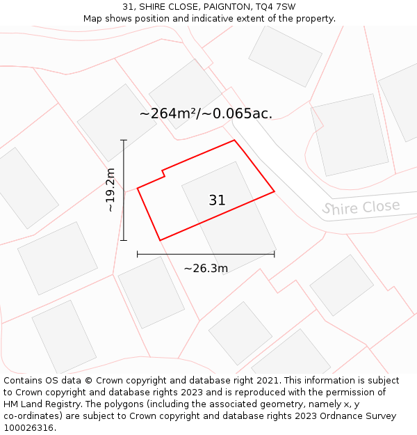 31, SHIRE CLOSE, PAIGNTON, TQ4 7SW: Plot and title map