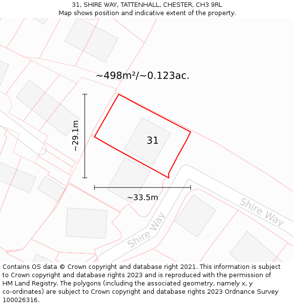 31, SHIRE WAY, TATTENHALL, CHESTER, CH3 9RL: Plot and title map
