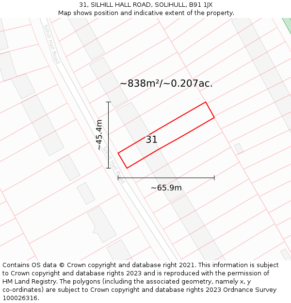 31, SILHILL HALL ROAD, SOLIHULL, B91 1JX: Plot and title map