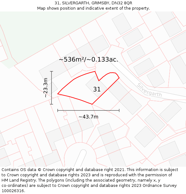 31, SILVERGARTH, GRIMSBY, DN32 8QR: Plot and title map