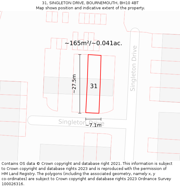31, SINGLETON DRIVE, BOURNEMOUTH, BH10 4BT: Plot and title map