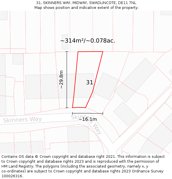31, SKINNERS WAY, MIDWAY, SWADLINCOTE, DE11 7NL: Plot and title map