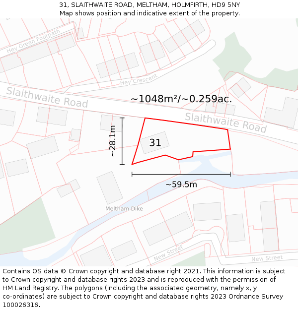 31, SLAITHWAITE ROAD, MELTHAM, HOLMFIRTH, HD9 5NY: Plot and title map