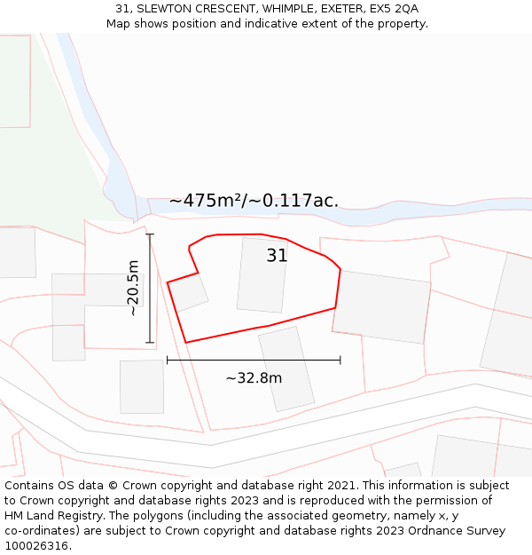 31, SLEWTON CRESCENT, WHIMPLE, EXETER, EX5 2QA: Plot and title map