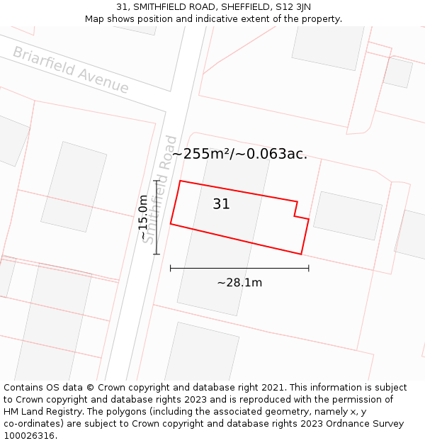 31, SMITHFIELD ROAD, SHEFFIELD, S12 3JN: Plot and title map