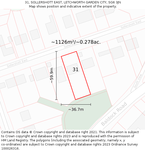 31, SOLLERSHOTT EAST, LETCHWORTH GARDEN CITY, SG6 3JN: Plot and title map