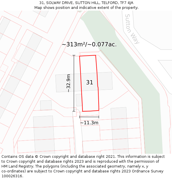 31, SOLWAY DRIVE, SUTTON HILL, TELFORD, TF7 4JA: Plot and title map