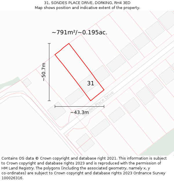 31, SONDES PLACE DRIVE, DORKING, RH4 3ED: Plot and title map