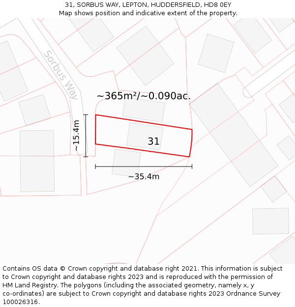 31, SORBUS WAY, LEPTON, HUDDERSFIELD, HD8 0EY: Plot and title map