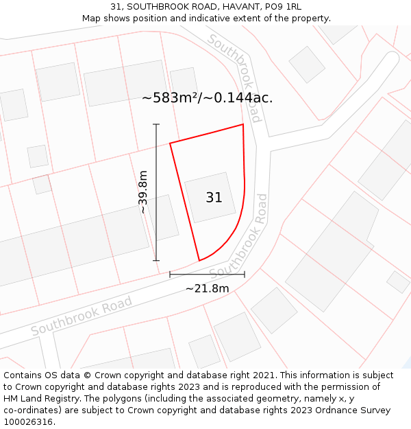 31, SOUTHBROOK ROAD, HAVANT, PO9 1RL: Plot and title map