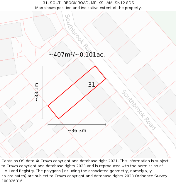 31, SOUTHBROOK ROAD, MELKSHAM, SN12 8DS: Plot and title map