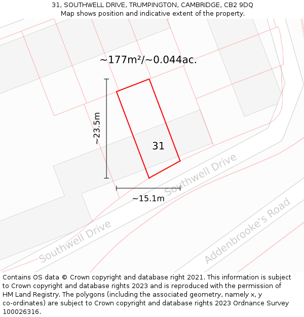 31, SOUTHWELL DRIVE, TRUMPINGTON, CAMBRIDGE, CB2 9DQ: Plot and title map