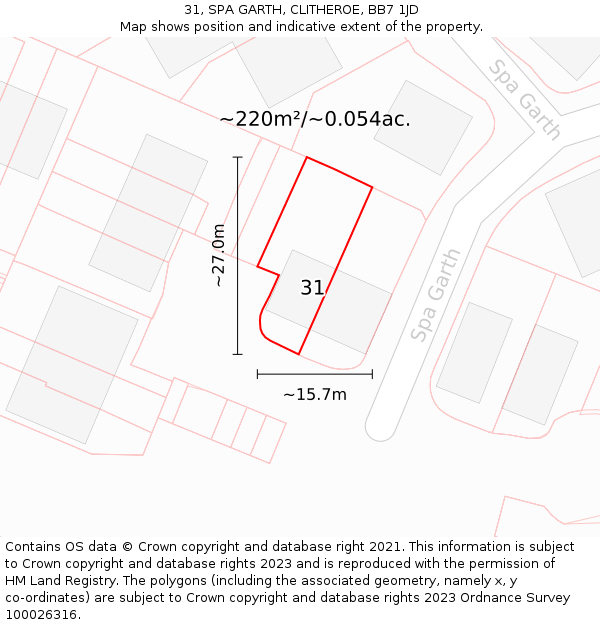 31, SPA GARTH, CLITHEROE, BB7 1JD: Plot and title map