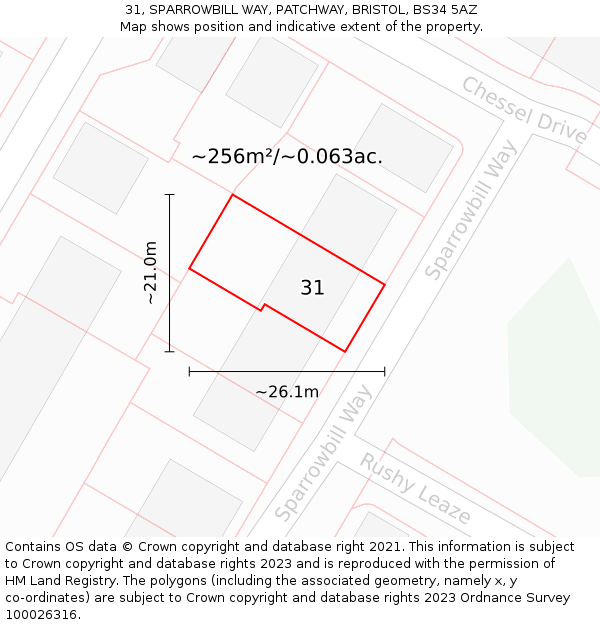 31, SPARROWBILL WAY, PATCHWAY, BRISTOL, BS34 5AZ: Plot and title map