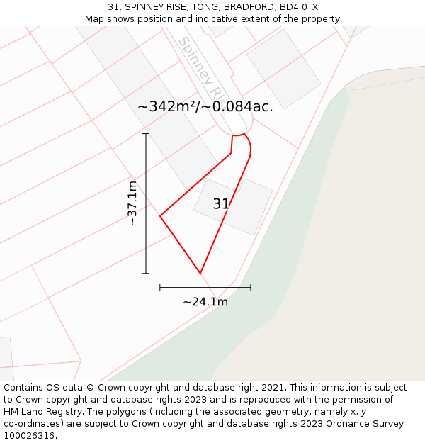 31, SPINNEY RISE, TONG, BRADFORD, BD4 0TX: Plot and title map