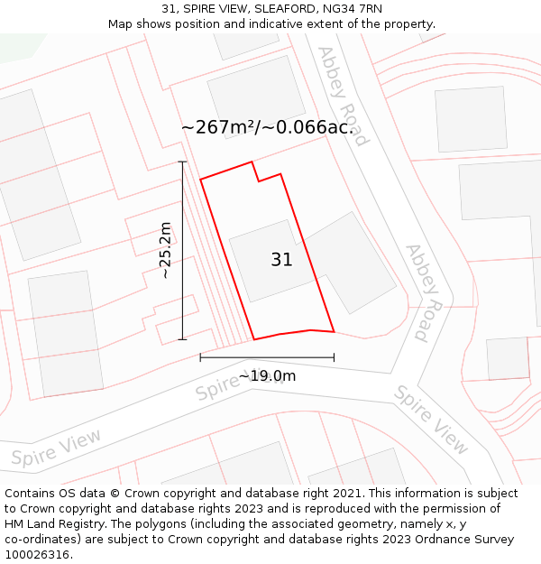31, SPIRE VIEW, SLEAFORD, NG34 7RN: Plot and title map