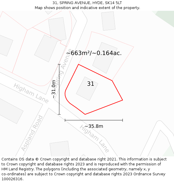 31, SPRING AVENUE, HYDE, SK14 5LT: Plot and title map