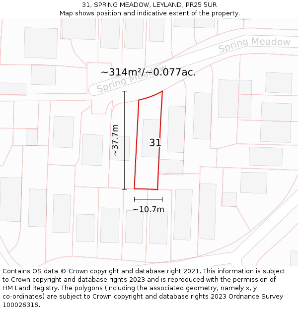 31, SPRING MEADOW, LEYLAND, PR25 5UR: Plot and title map