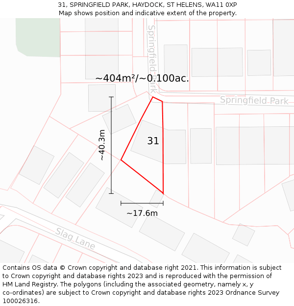 31, SPRINGFIELD PARK, HAYDOCK, ST HELENS, WA11 0XP: Plot and title map