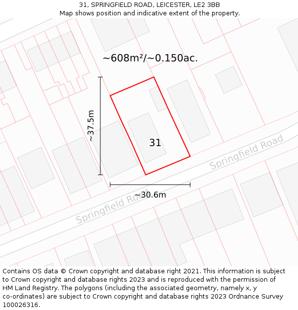 31, SPRINGFIELD ROAD, LEICESTER, LE2 3BB: Plot and title map