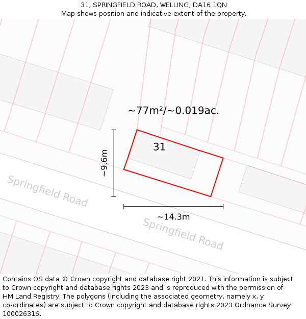 31, SPRINGFIELD ROAD, WELLING, DA16 1QN: Plot and title map