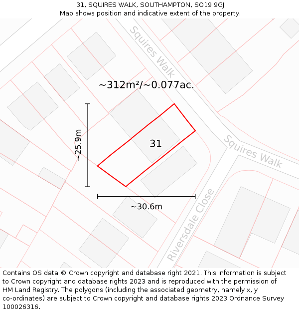 31, SQUIRES WALK, SOUTHAMPTON, SO19 9GJ: Plot and title map