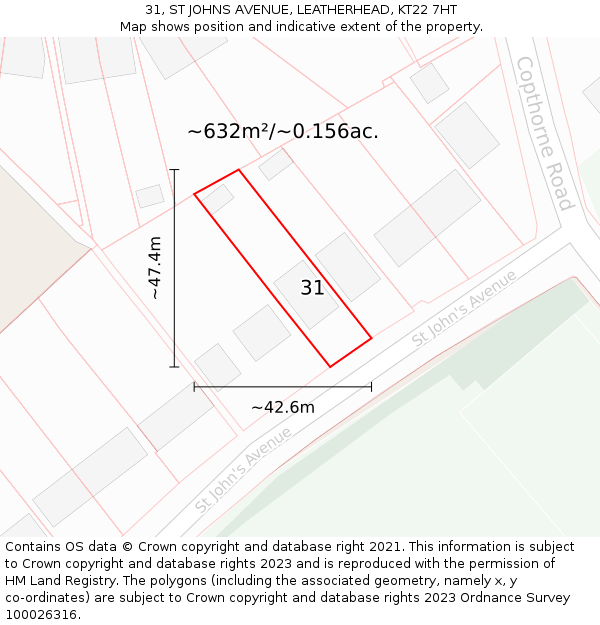 31, ST JOHNS AVENUE, LEATHERHEAD, KT22 7HT: Plot and title map