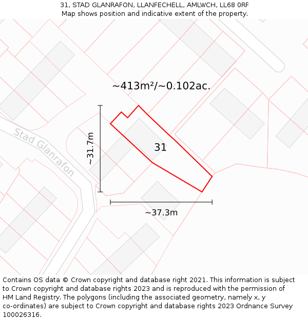 31, STAD GLANRAFON, LLANFECHELL, AMLWCH, LL68 0RF: Plot and title map