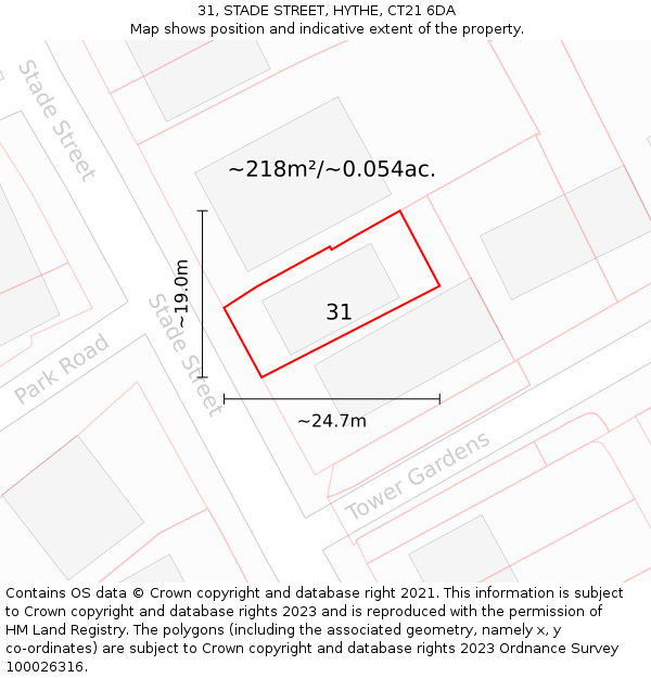 31, STADE STREET, HYTHE, CT21 6DA: Plot and title map