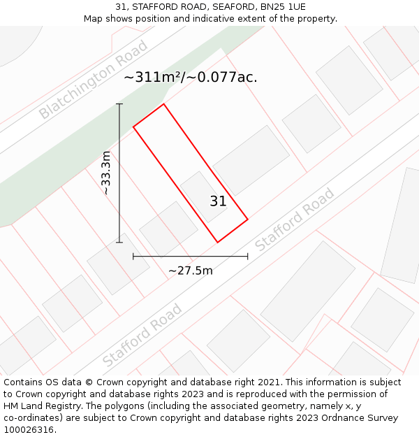 31, STAFFORD ROAD, SEAFORD, BN25 1UE: Plot and title map