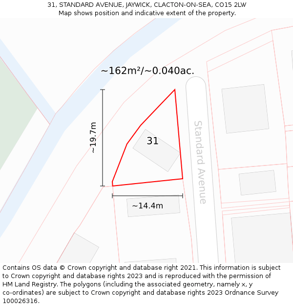 31, STANDARD AVENUE, JAYWICK, CLACTON-ON-SEA, CO15 2LW: Plot and title map