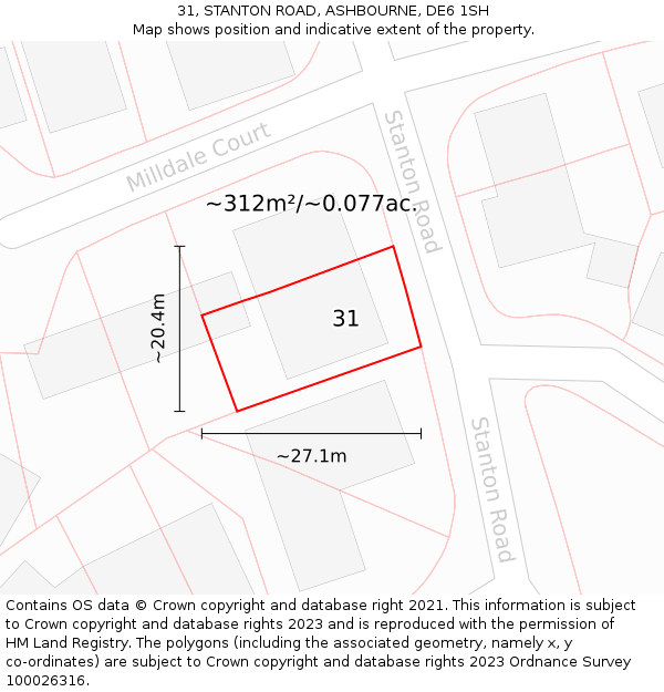 31, STANTON ROAD, ASHBOURNE, DE6 1SH: Plot and title map
