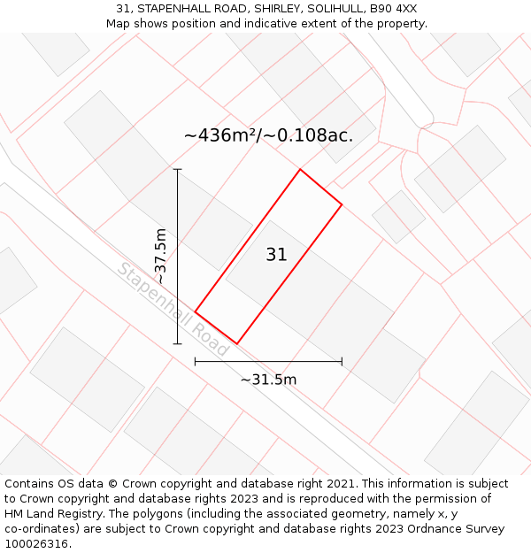 31, STAPENHALL ROAD, SHIRLEY, SOLIHULL, B90 4XX: Plot and title map