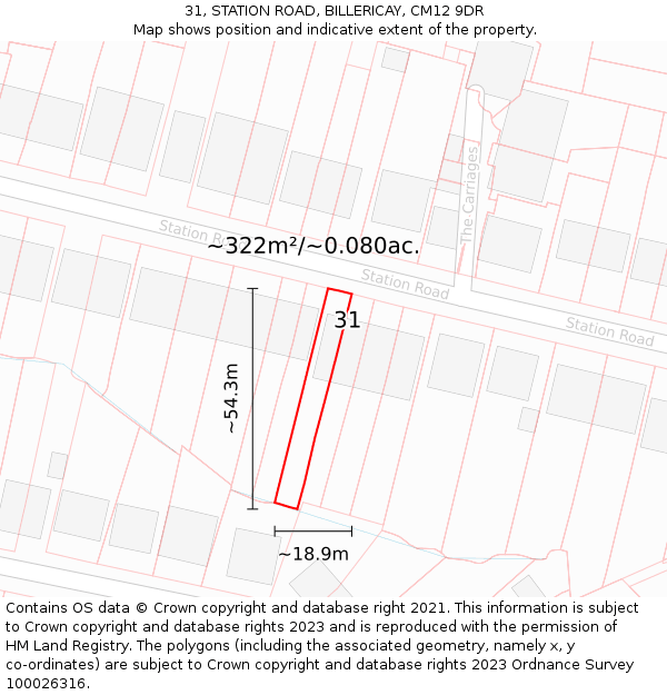31, STATION ROAD, BILLERICAY, CM12 9DR: Plot and title map
