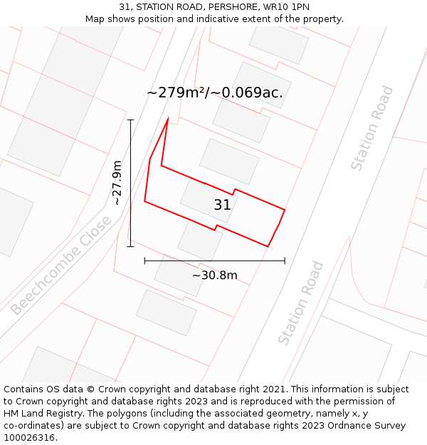 31, STATION ROAD, PERSHORE, WR10 1PN: Plot and title map