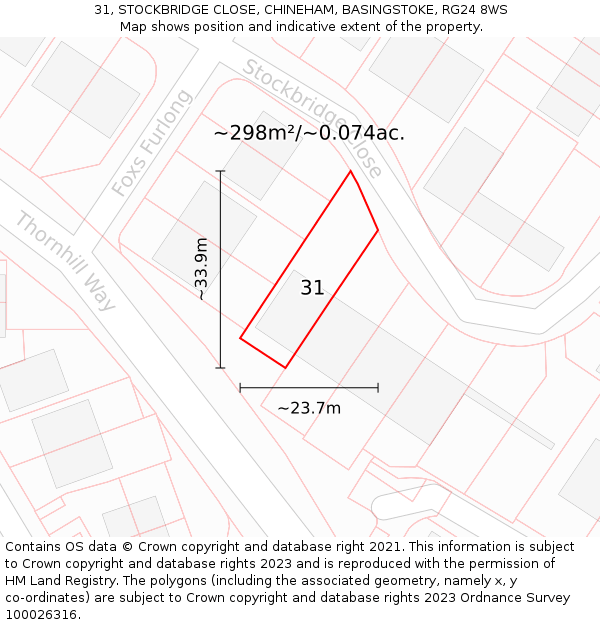 31, STOCKBRIDGE CLOSE, CHINEHAM, BASINGSTOKE, RG24 8WS: Plot and title map