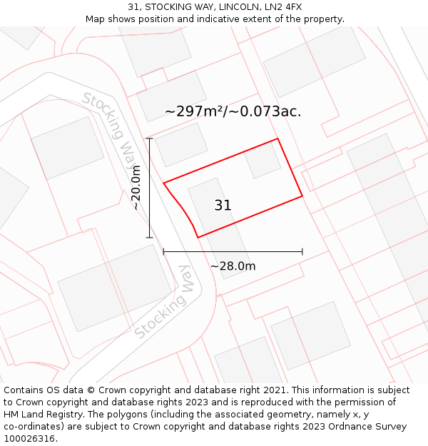 31, STOCKING WAY, LINCOLN, LN2 4FX: Plot and title map